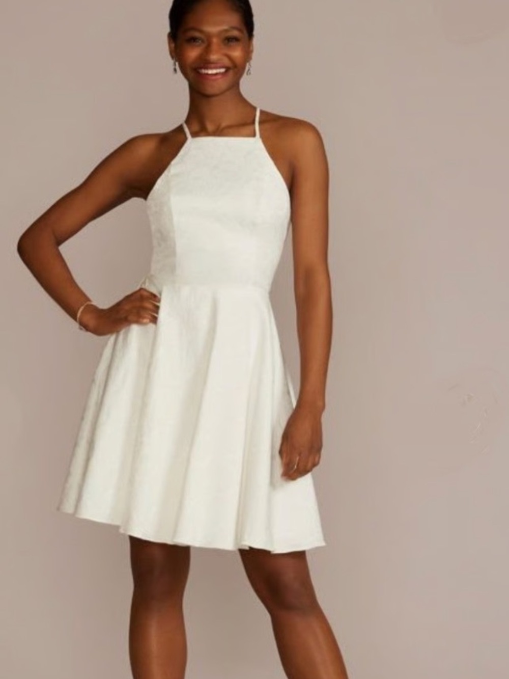 Jules & Cleo Plus-Size White Floral Jacquard Halter Mini-A-Line Dress Sz 20